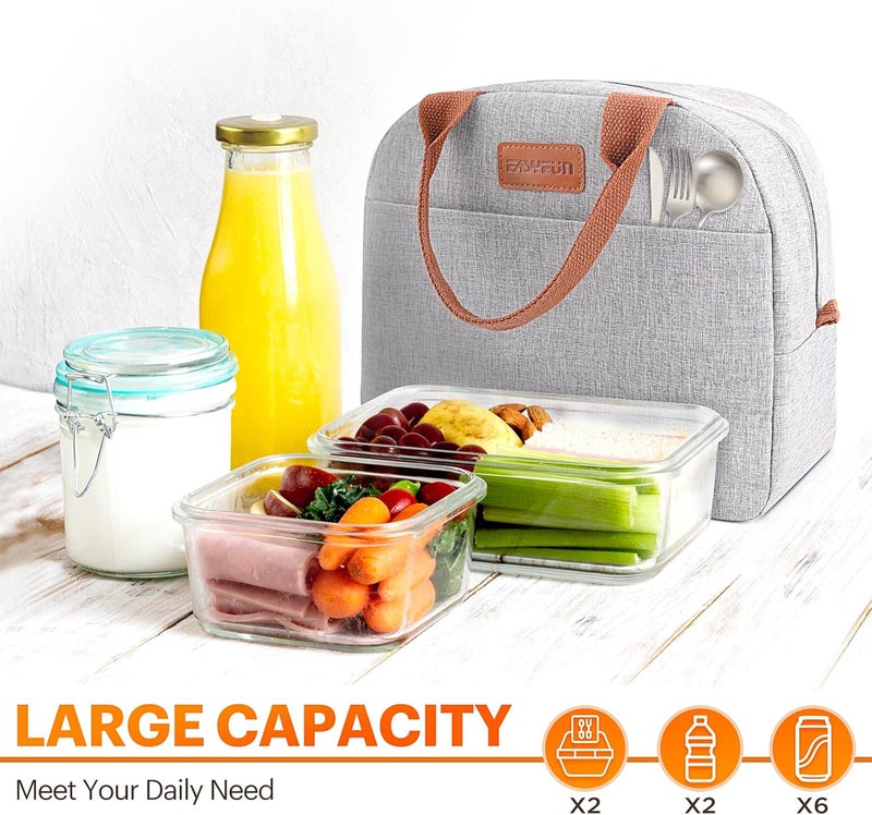 Easyfun Lunch Bag for Women & Men Adult Insulated Lunch Box, Small Leakproof Cooler Food Lunch Containers Reusable High Capacity Lunch Tote Bags for Work, Travel, Outdoor (Grey) - Image 3